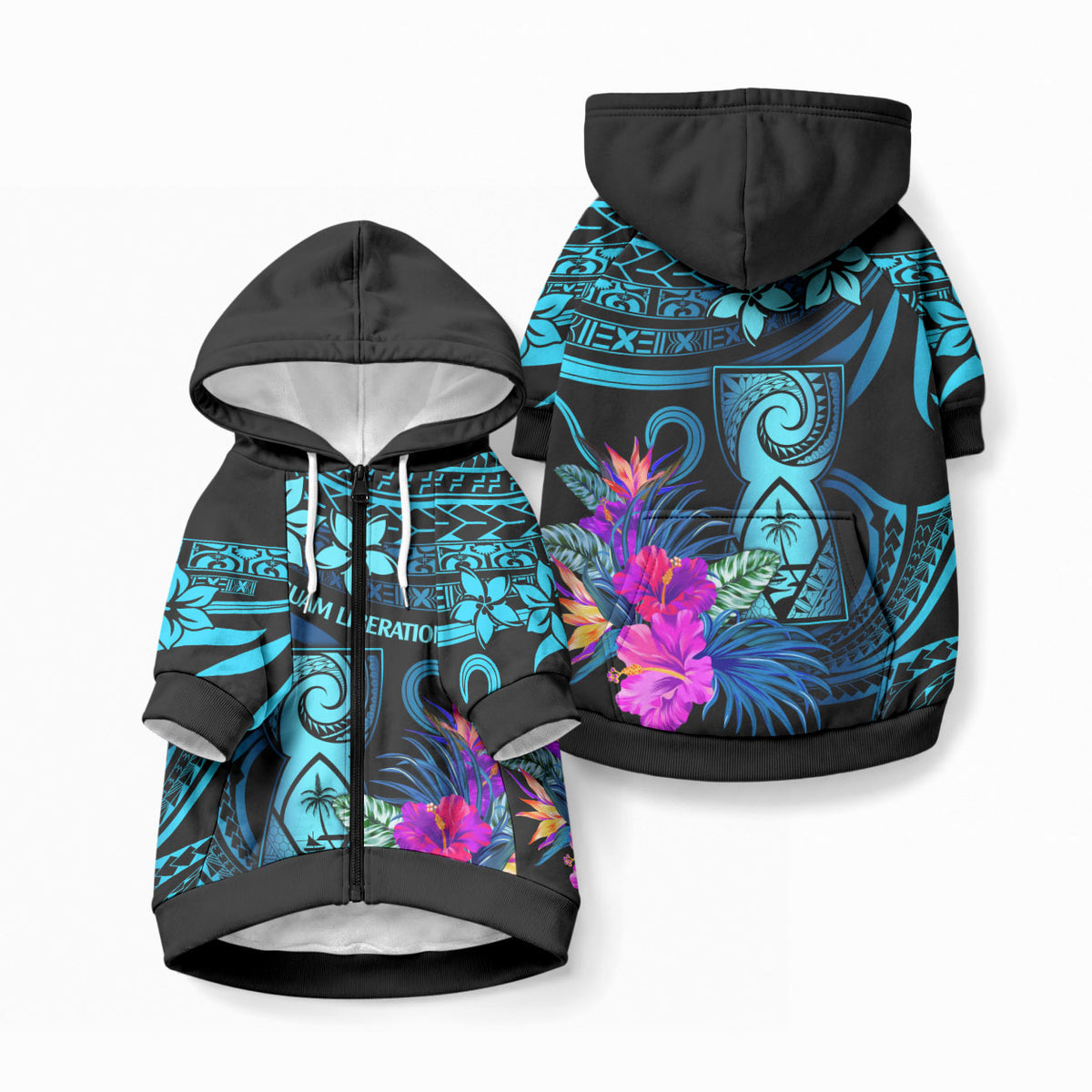 Polynesian Guam Pet Hoodie With Latte Stone Happy Liberation Day LT9 Zip-up Blue - Polynesian Pride