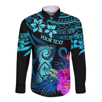 Custom Polynesian Guam Long Sleeve Button Shirt With Latte Stone Happy Liberation Day LT9 Unisex Blue - Polynesian Pride