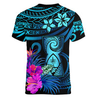 Custom Polynesian Guam Women V Neck T Shirt With Latte Stone Happy Liberation Day LT9 - Polynesian Pride
