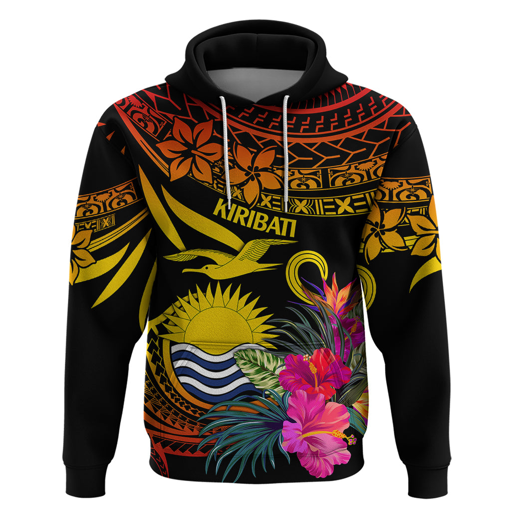 Polynesian Kiribati Independence Day Hoodie Kiribati Emblem with Hibiscus Pacific Beauty LT9 Gradient Red - Polynesian Pride