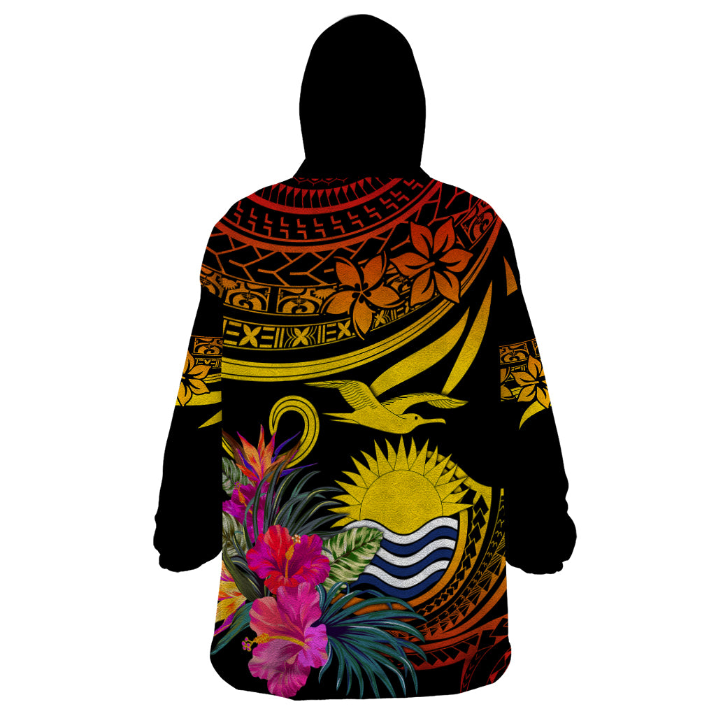 Polynesian Kiribati Independence Day Wearable Blanket Hoodie Kiribati Emblem with Hibiscus Pacific Beauty LT9 - Polynesian Pride
