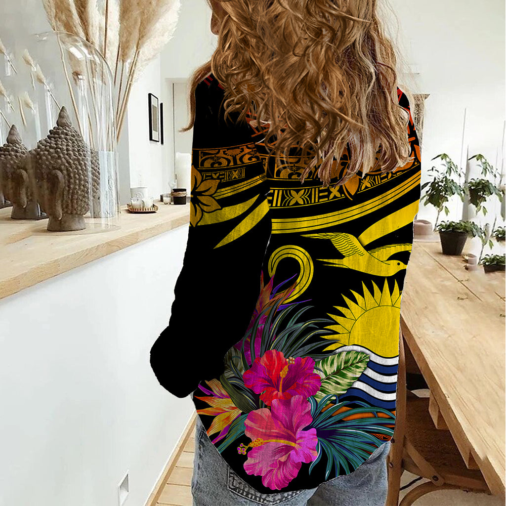 Polynesian Kiribati Independence Day Women Casual Shirt Kiribati Emblem with Hibiscus Pacific Beauty LT9 - Polynesian Pride