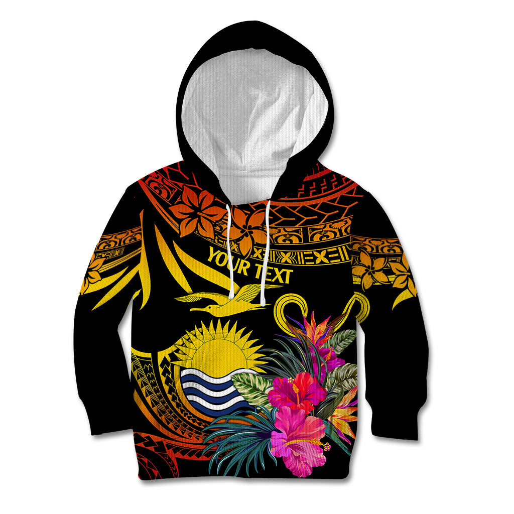 Custom Polynesian Kiribati Independence Day Kid Hoodie Kiribati Emblem with Hibiscus Pacific Beauty LT9 Gradient Red - Polynesian Pride