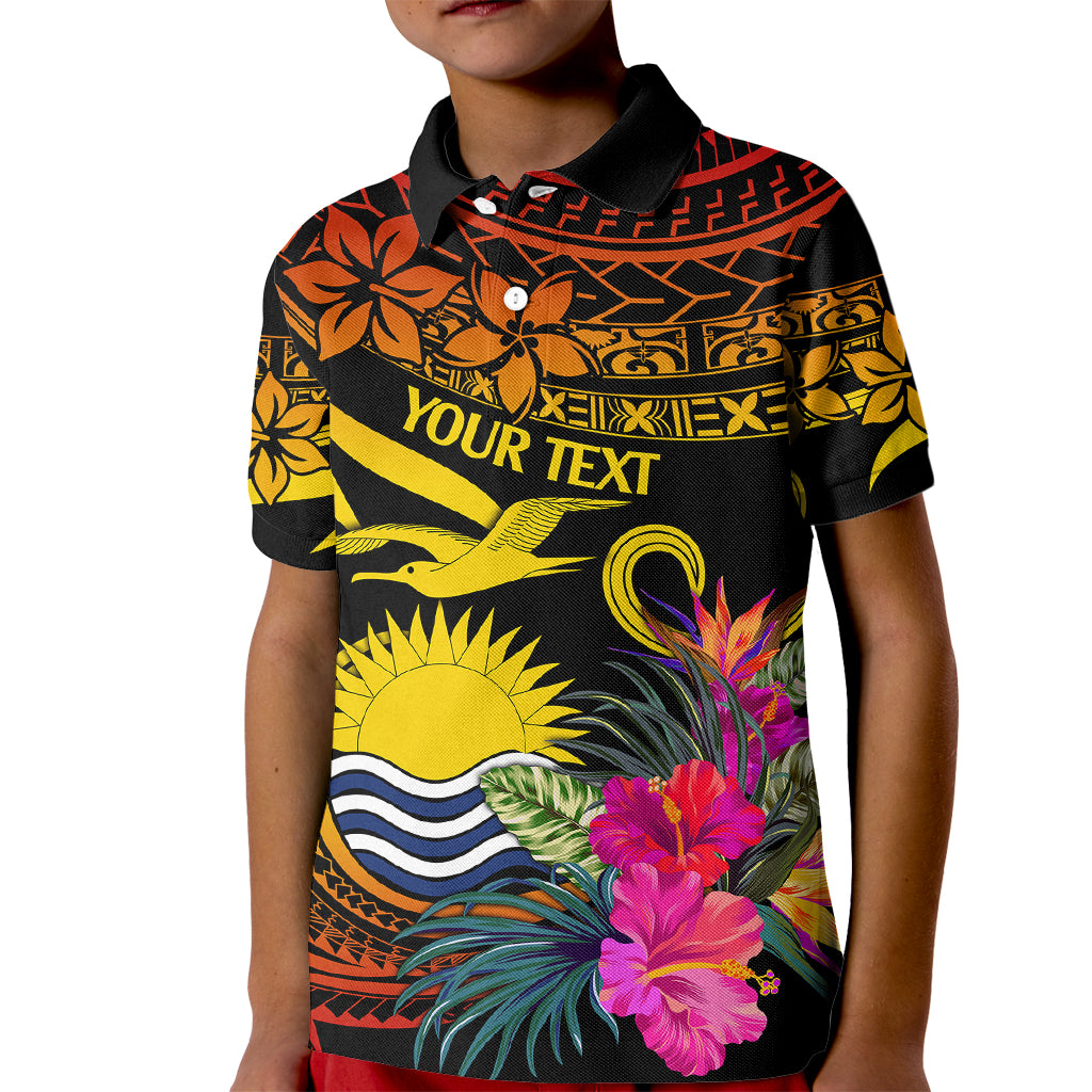 Custom Polynesian Kiribati Independence Day Kid Polo Shirt Kiribati Emblem with Hibiscus Pacific Beauty LT9 Kid Gradient Red - Polynesian Pride