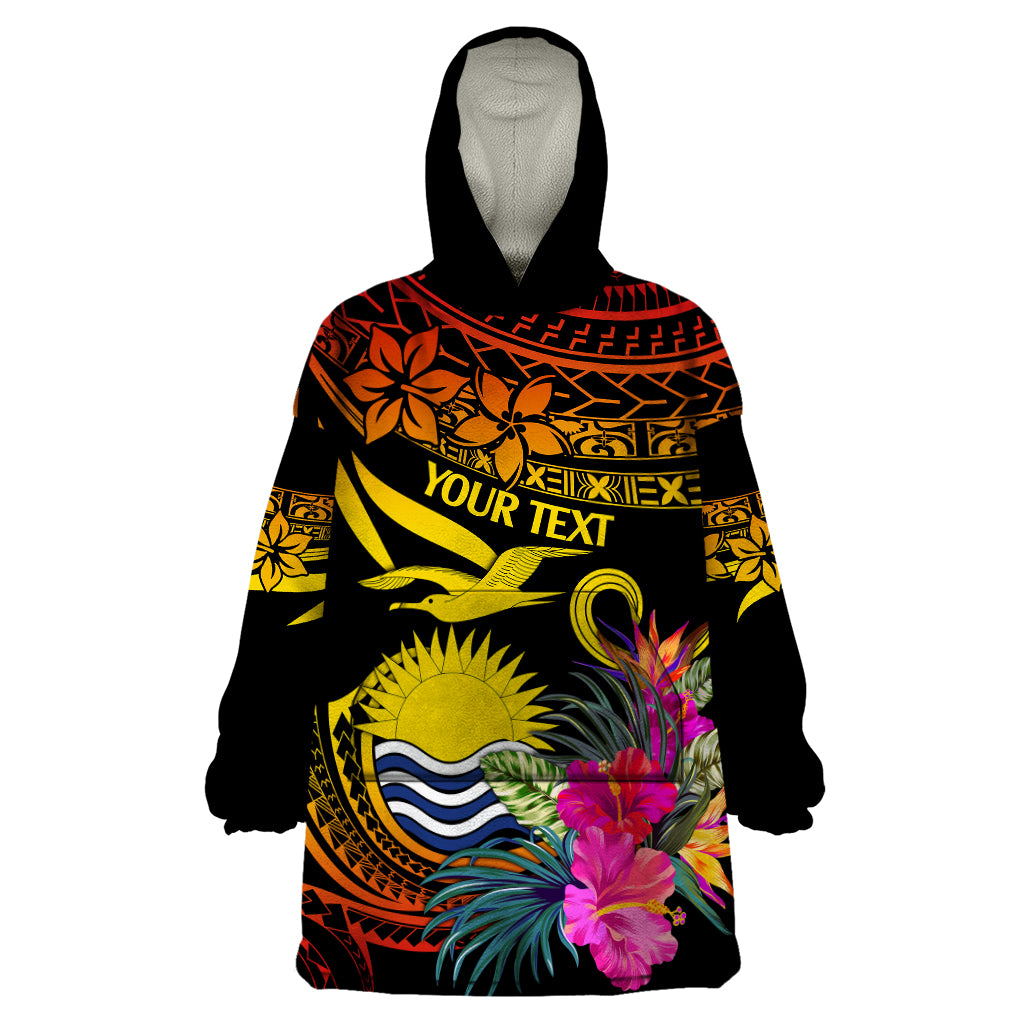 Custom Polynesian Kiribati Independence Day Wearable Blanket Hoodie Kiribati Emblem with Hibiscus Pacific Beauty LT9 One Size Gradient Red - Polynesian Pride