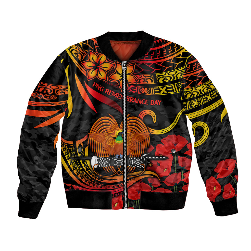 PNG Remembrance Day Bomber Jacket Polynesian Tribal and Poppy LT9 Unisex Red - Polynesian Pride