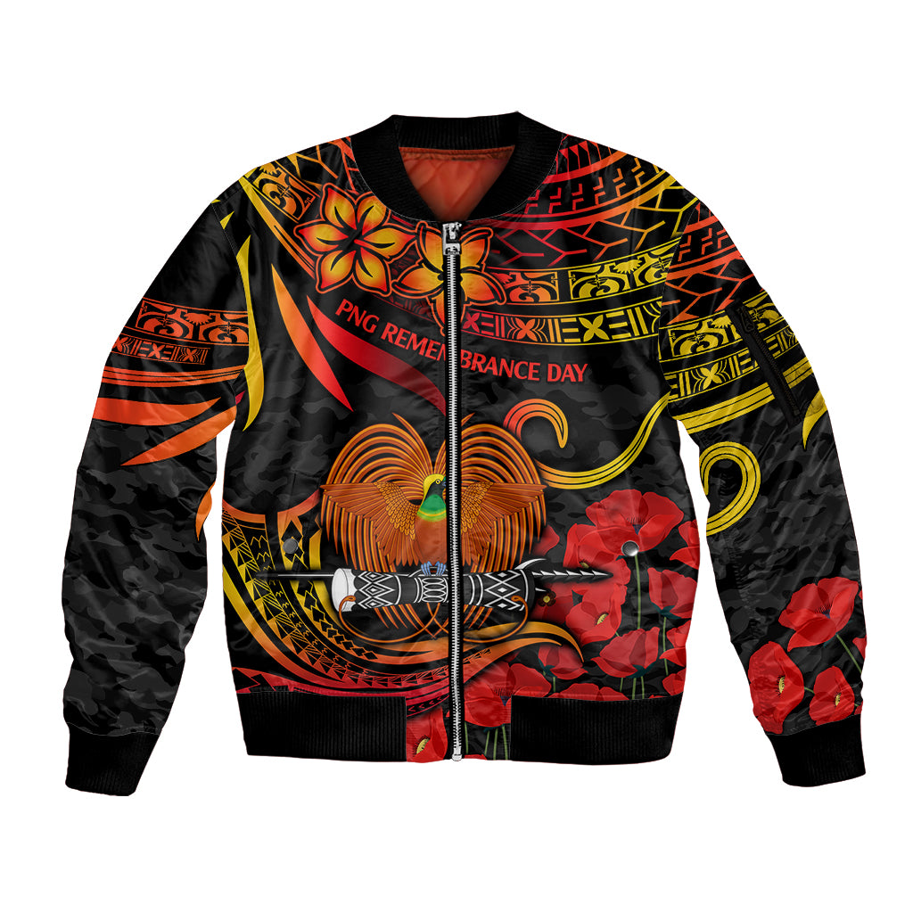 PNG Remembrance Day Sleeve Zip Bomber Jacket Polynesian Tribal and Poppy LT9 Unisex Red - Polynesian Pride
