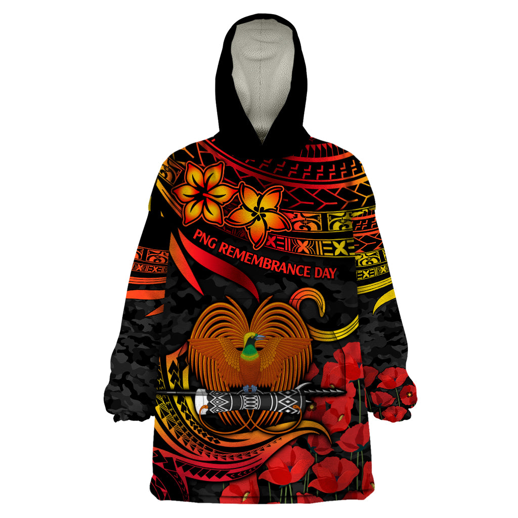 PNG Remembrance Day Wearable Blanket Hoodie Polynesian Tribal and Poppy LT9 One Size Red - Polynesian Pride