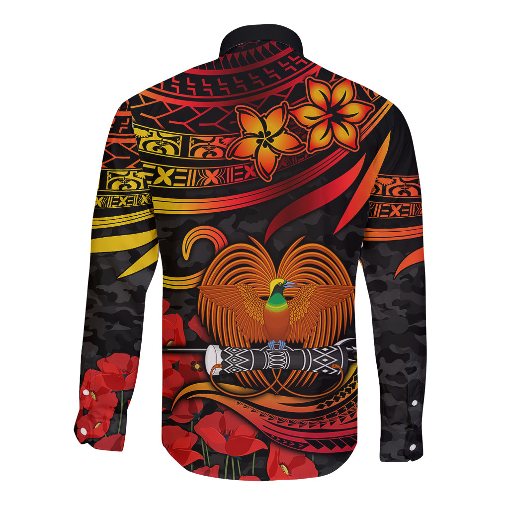 Custom PNG Remembrance Day Long Sleeve Button Shirt Polynesian Tribal and Poppy LT9 - Polynesian Pride