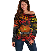 Custom PNG Remembrance Day Off Shoulder Sweater Polynesian Tribal and Poppy LT9 Women Red - Polynesian Pride