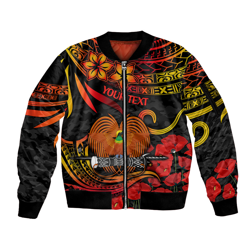 Custom PNG Remembrance Day Sleeve Zip Bomber Jacket Polynesian Tribal and Poppy LT9 Unisex Red - Polynesian Pride