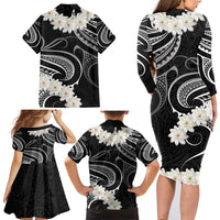 White Sunday Tokelau Gardenia Thunbergia Family Matching Long Sleeve Bodycon Dress and Hawaiian Shirt Fakamalo Atu Kia Te Koutou Uma