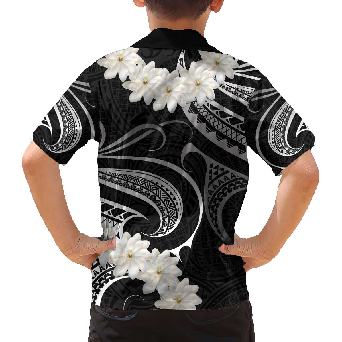 White Sunday Tokelau Gardenia Thunbergia Family Matching Off Shoulder Short Dress and Hawaiian Shirt Fakamalo Atu Kia Te Koutou Uma