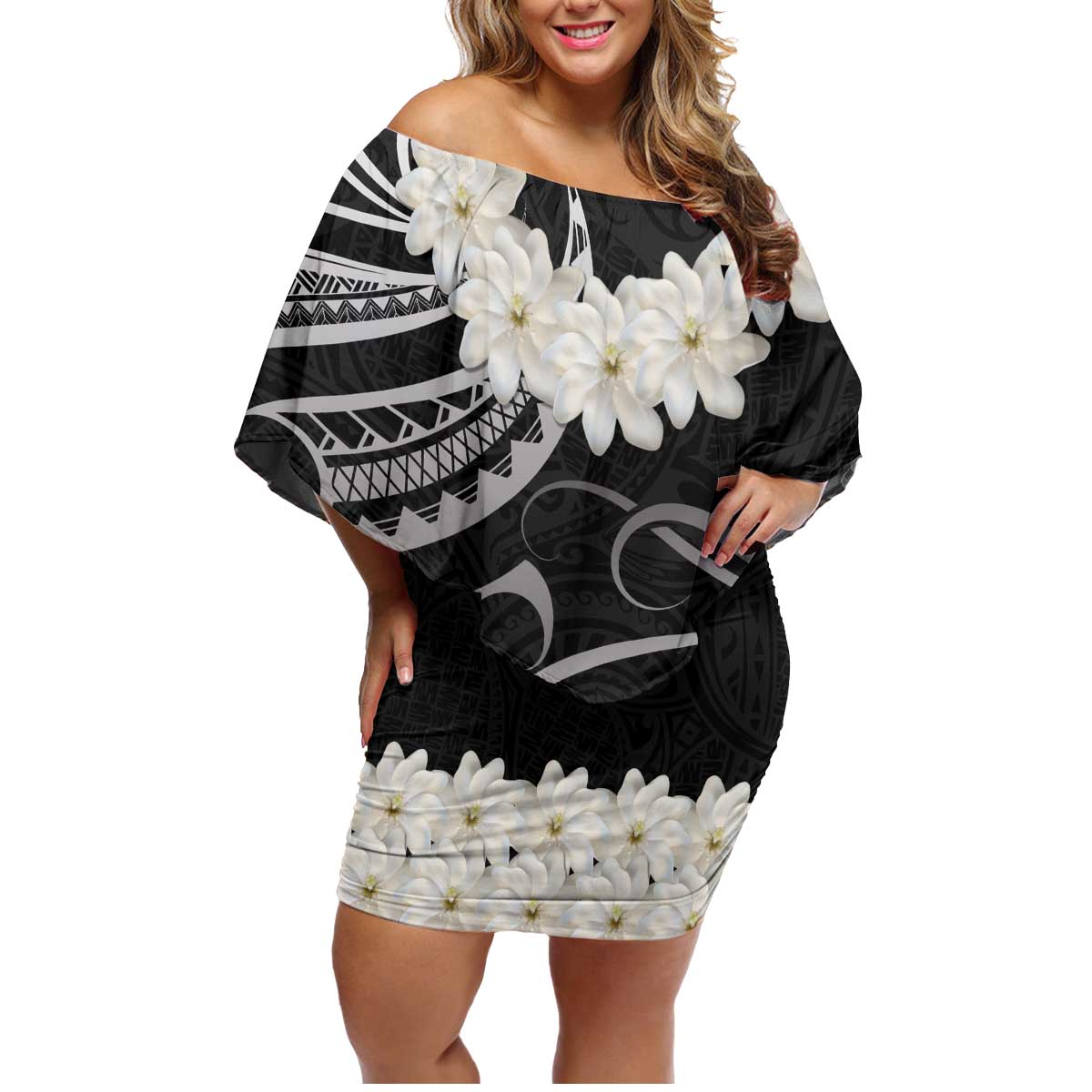 White Sunday Tokelau Gardenia Thunbergia Family Matching Off Shoulder Short Dress and Hawaiian Shirt Fakamalo Atu Kia Te Koutou Uma