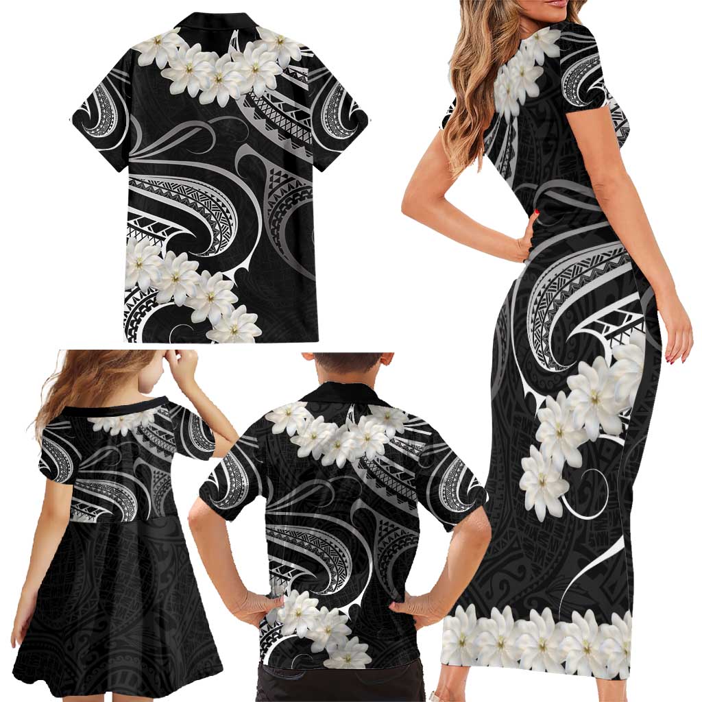 White Sunday Tokelau Gardenia Thunbergia Family Matching Short Sleeve Bodycon Dress and Hawaiian Shirt Fakamalo Atu Kia Te Koutou Uma