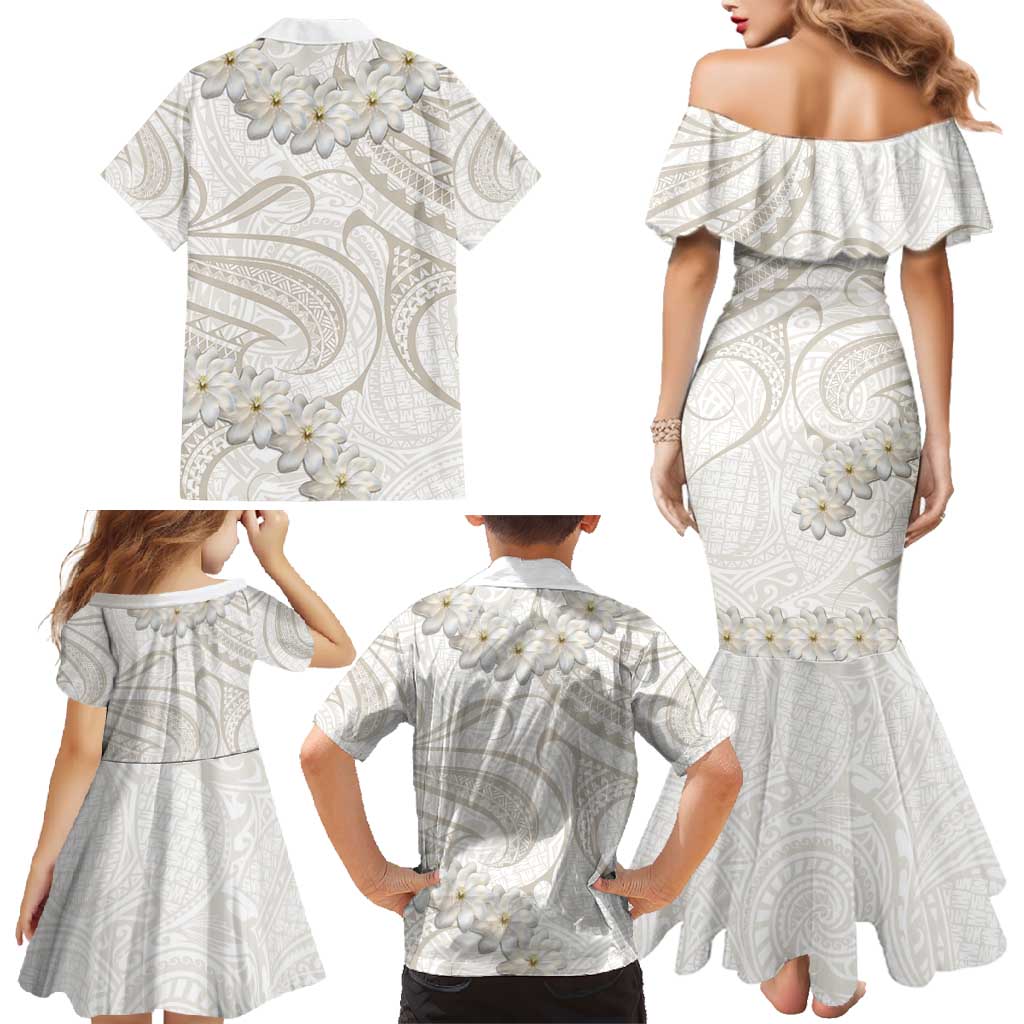 Tokelau Gardenia Thunbergia Family Matching Mermaid Dress and Hawaiian Shirt Black Polynesian Art Vibe