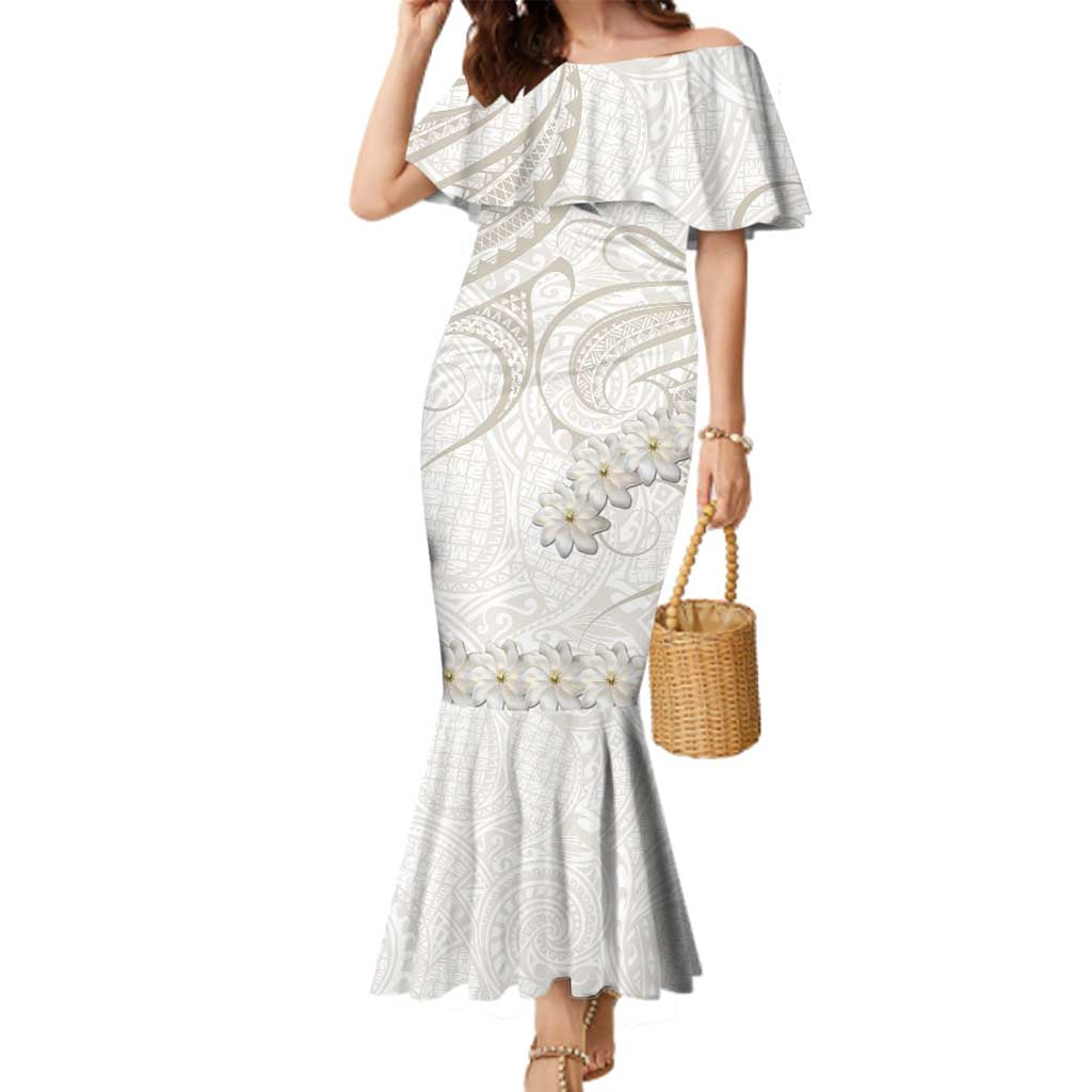 Tokelau Gardenia Thunbergia Family Matching Mermaid Dress and Hawaiian Shirt Black Polynesian Art Vibe