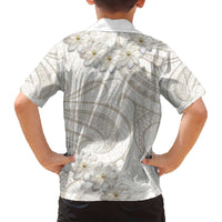 Tokelau Gardenia Thunbergia Family Matching Off The Shoulder Long Sleeve Dress and Hawaiian Shirt Black Polynesian Art Vibe