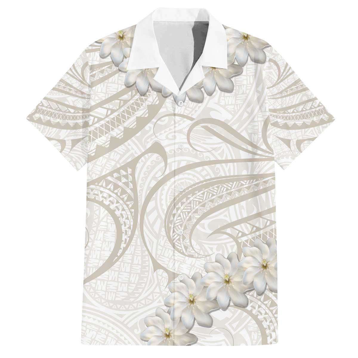 Tokelau Gardenia Thunbergia Family Matching Off The Shoulder Long Sleeve Dress and Hawaiian Shirt Black Polynesian Art Vibe