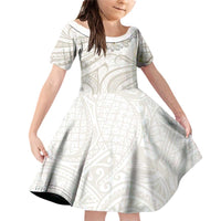 Tokelau Gardenia Thunbergia Family Matching Off Shoulder Short Dress and Hawaiian Shirt Black Polynesian Art Vibe