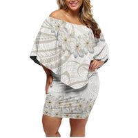 Tokelau Gardenia Thunbergia Family Matching Off Shoulder Short Dress and Hawaiian Shirt Black Polynesian Art Vibe