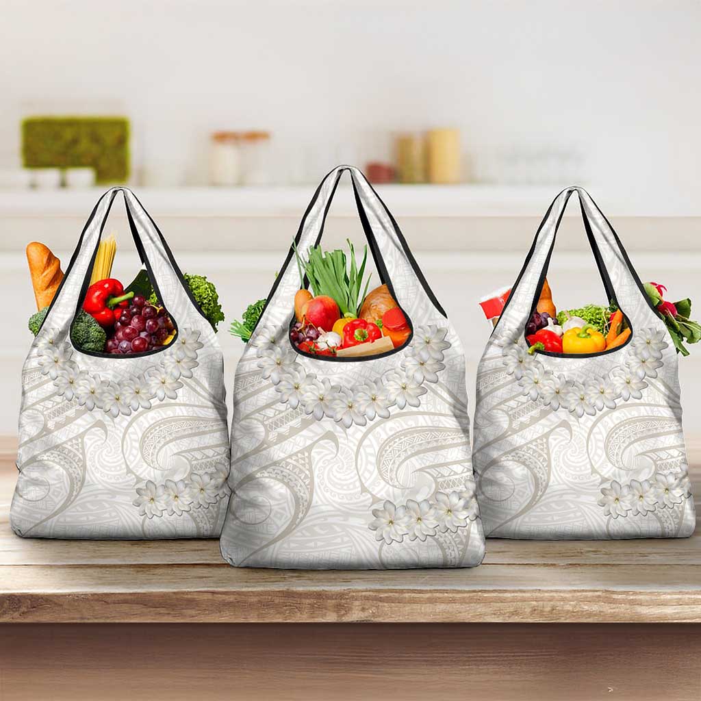 Tokelau Gardenia Thunbergia Grocery Bag Black Polynesian Art Vibe