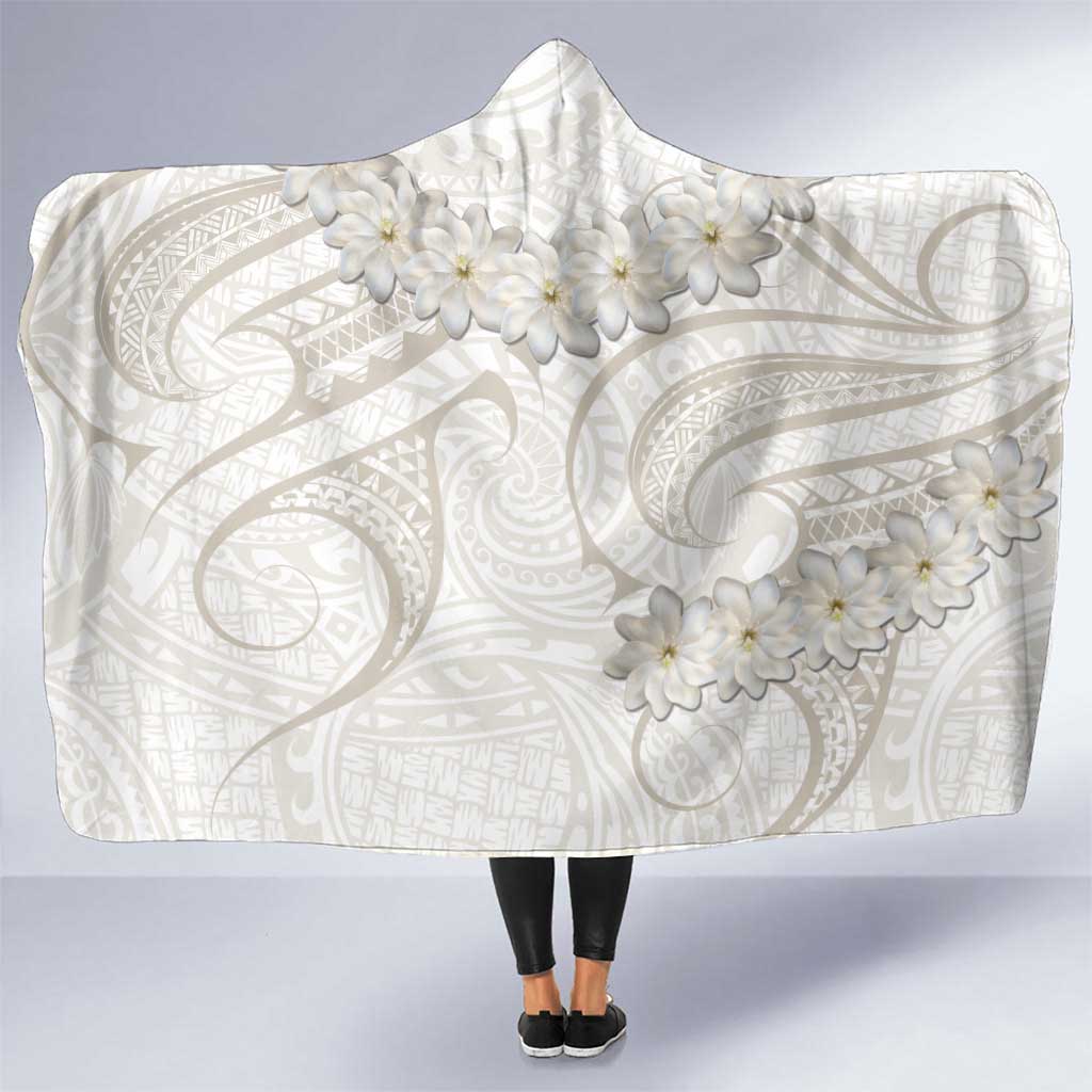 Tokelau Gardenia Thunbergia Hooded Blanket Black Polynesian Art Vibe