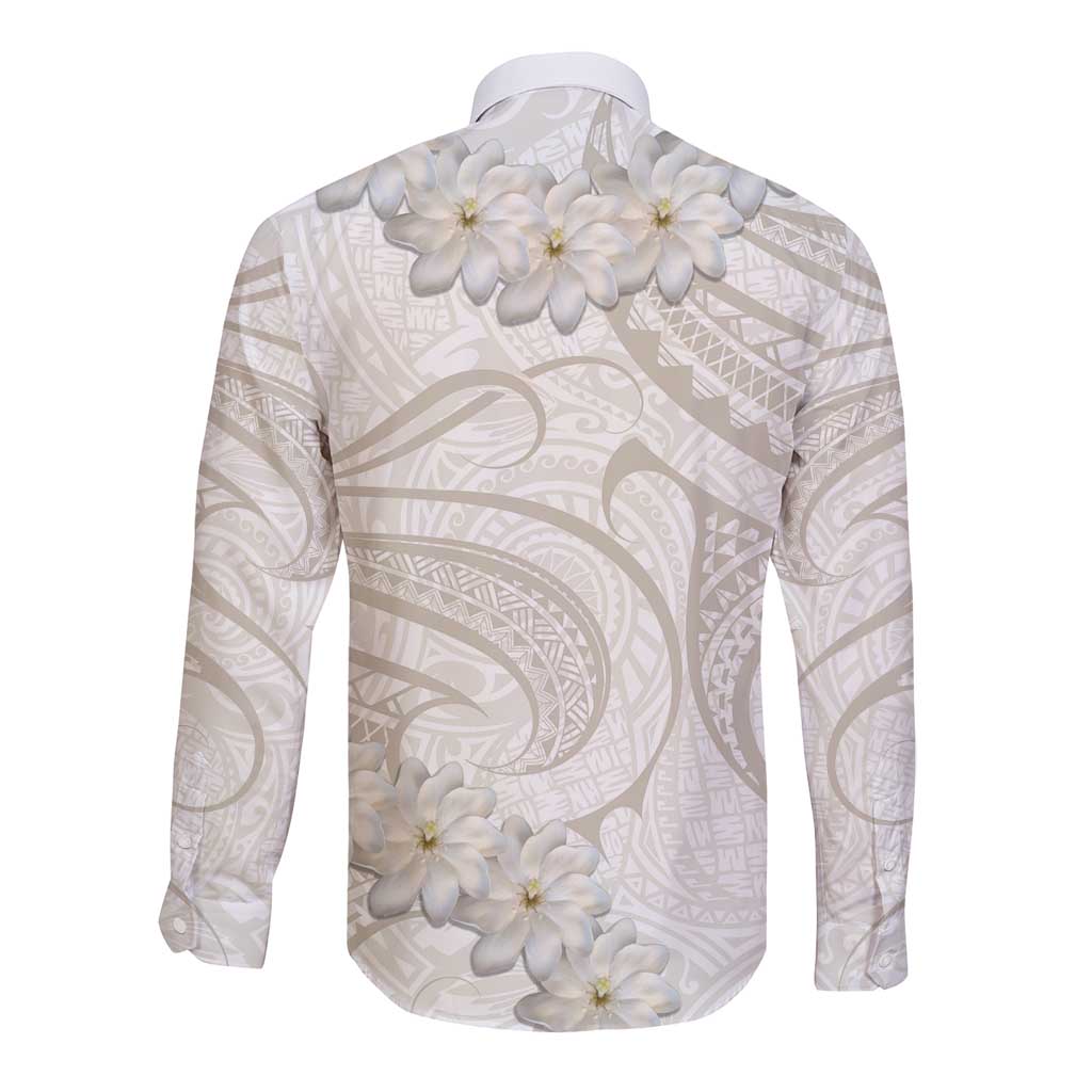 Tokelau Gardenia Thunbergia Long Sleeve Button Shirt Black Polynesian Art Vibe