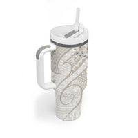 Tokelau Gardenia Thunbergia Tumbler With Handle Black Polynesian Art Vibe