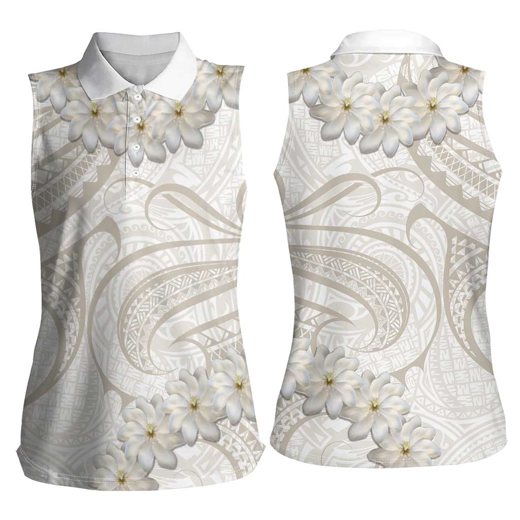 Tokelau Gardenia Thunbergia Women Sleeveless Polo Shirt Black Polynesian Art Vibe