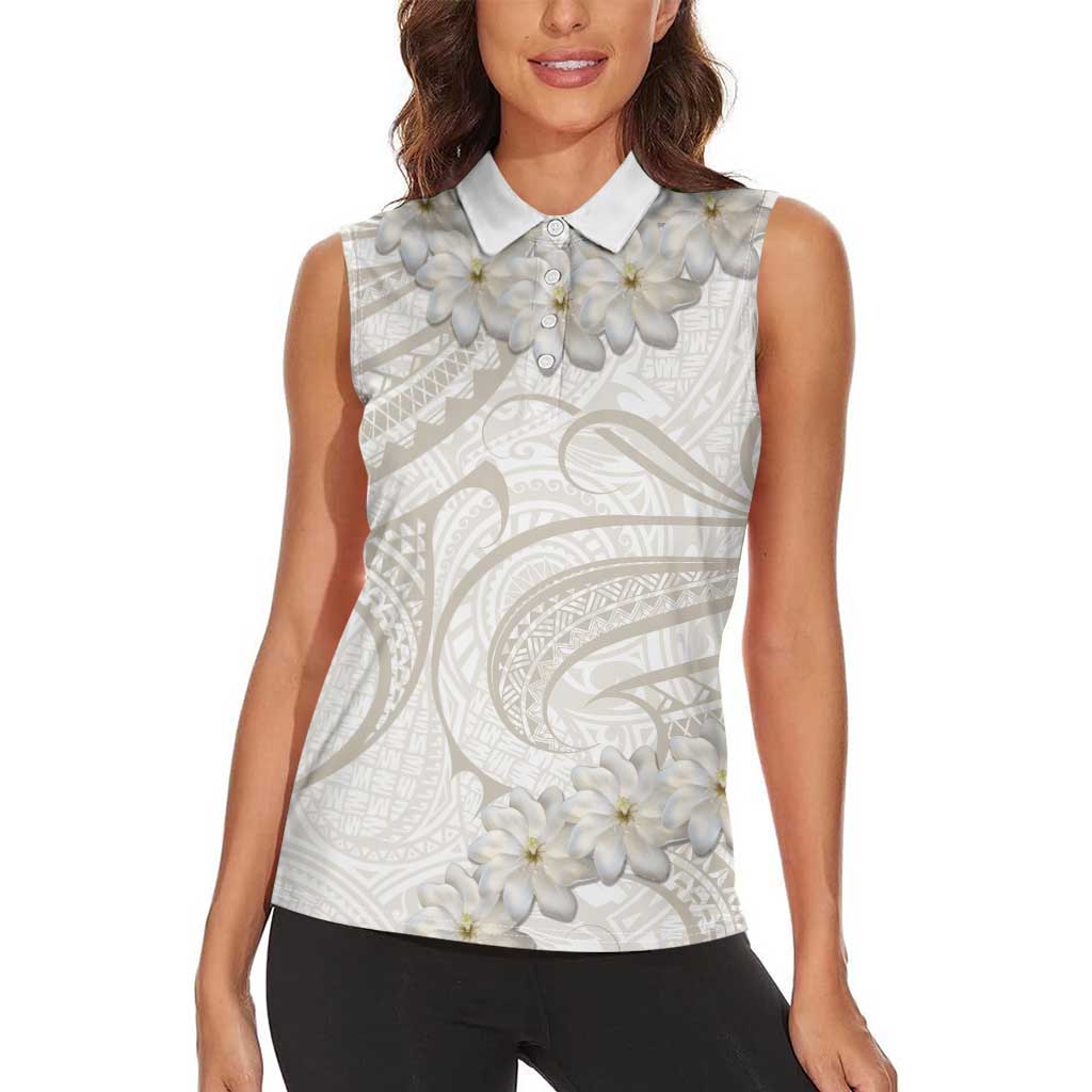 Tokelau Gardenia Thunbergia Women Sleeveless Polo Shirt Black Polynesian Art Vibe