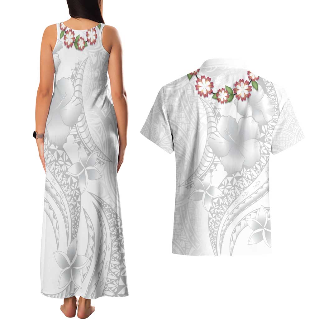 Manuia le Aso Sa o Tamaiti Tonga Couples Matching Tank Maxi Dress and Hawaiian Shirt White Sunday Heilala Lei