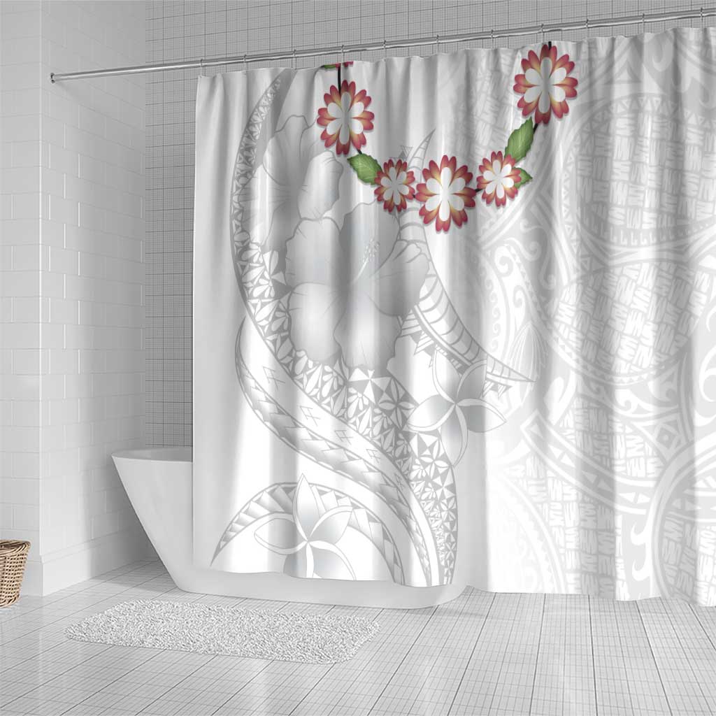Manuia le Aso Sa o Tamaiti Tonga Shower Curtain White Sunday Heilala Lei