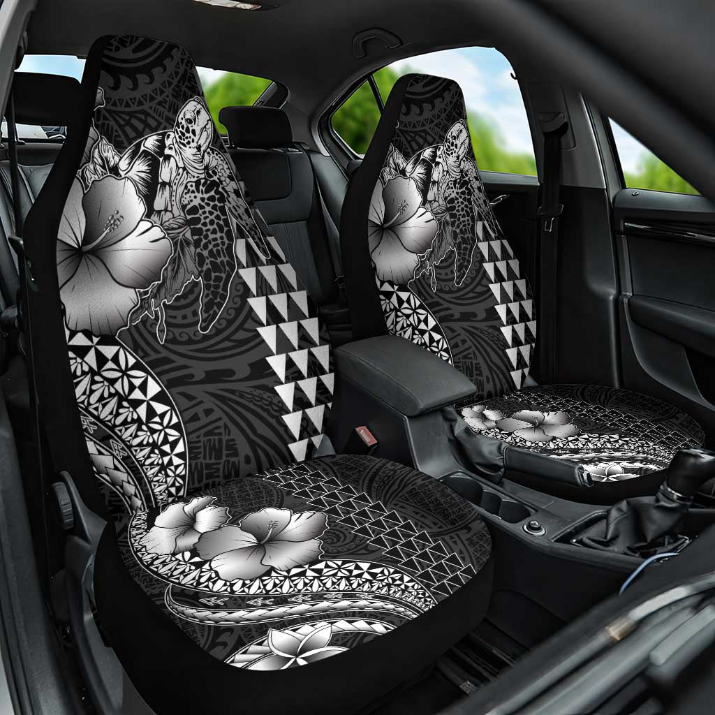 Hawaiian Sea Turtle Car Seat Cover Black Hibiscus Flowers and Kakau Pattern