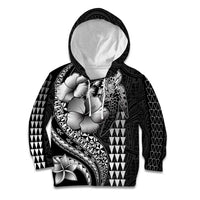 Hawaiian Sea Turtle Kid Hoodie Black Hibiscus Flowers and Kakau Pattern