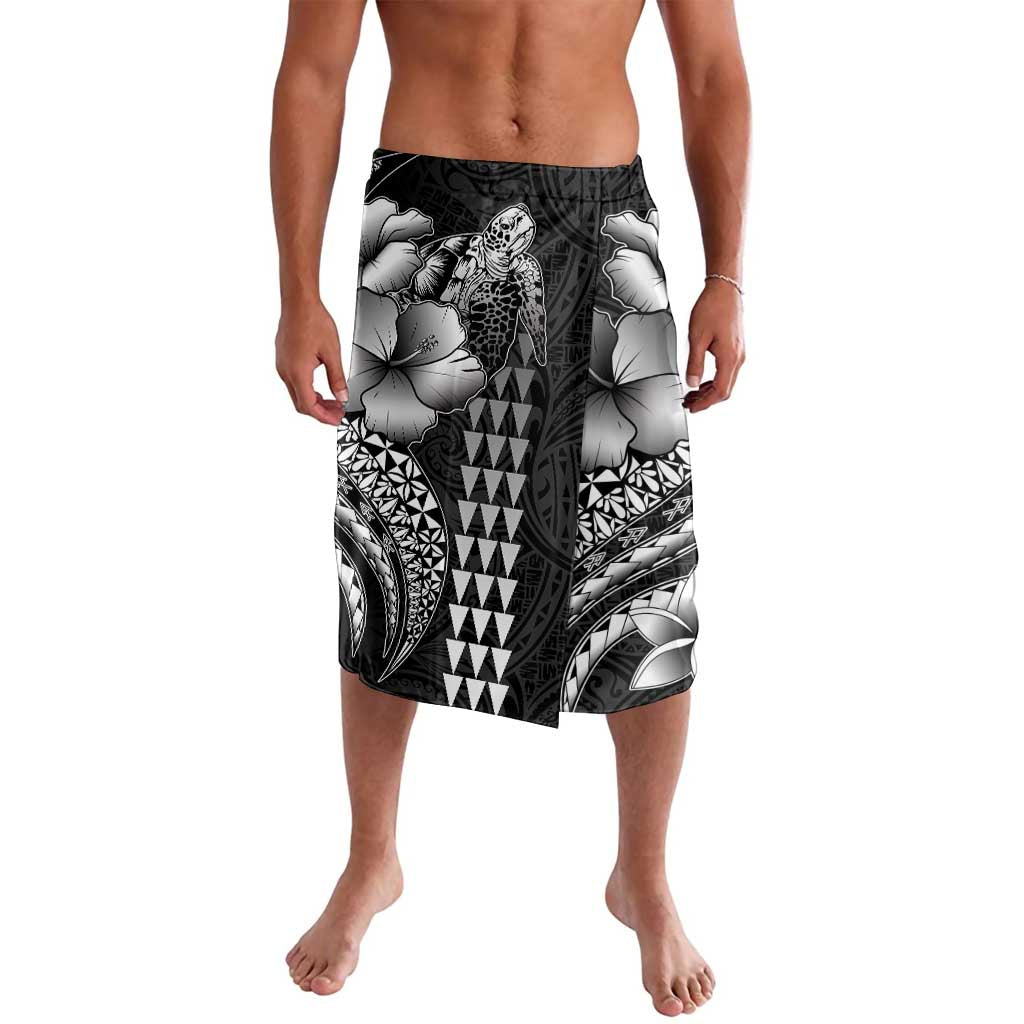 Hawaiian Sea Turtle Lavalava Black Hibiscus Flowers and Kakau Pattern