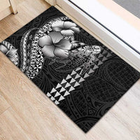 Hawaiian Sea Turtle Rubber Doormat Black Hibiscus Flowers and Kakau Pattern