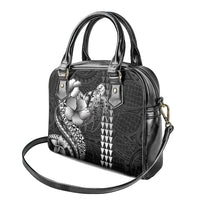 Hawaiian Sea Turtle Shoulder Handbag Black Hibiscus Flowers and Kakau Pattern