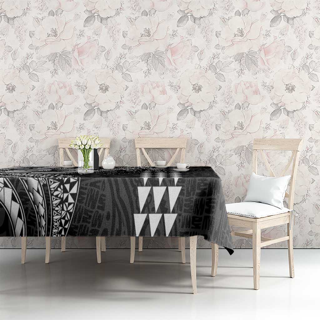 Hawaiian Sea Turtle Tablecloth Black Hibiscus Flowers and Kakau Pattern