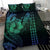 Hawaiian Sea Turtle Bedding Set Blue Hibiscus Flowers and Kakau Pattern