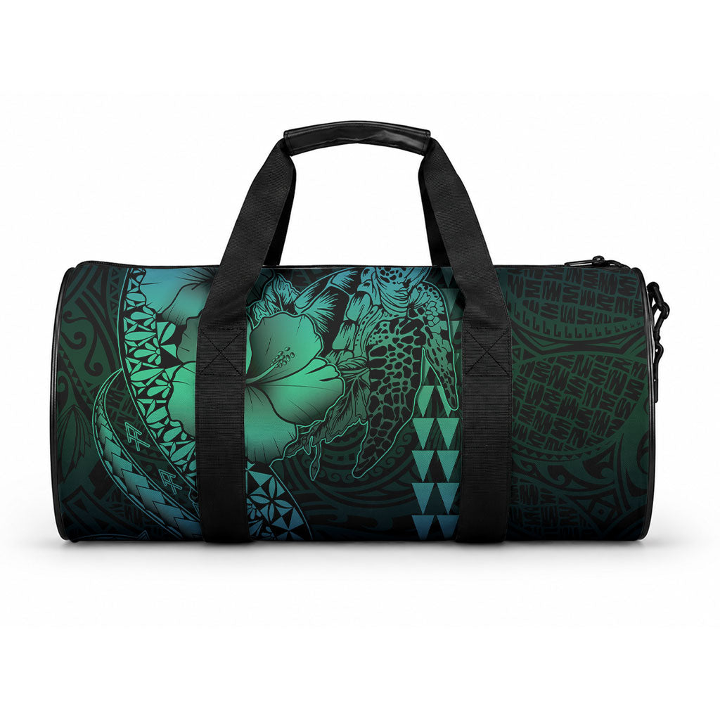 Hawaiian Sea Turtle Duffle Bag Blue Hibiscus Flowers and Kakau Pattern LT9 One size Blue - Polynesian Pride