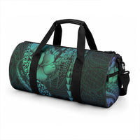 Hawaiian Sea Turtle Duffle Bag Blue Hibiscus Flowers and Kakau Pattern LT9 - Polynesian Pride