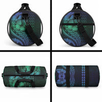 Hawaiian Sea Turtle Duffle Bag Blue Hibiscus Flowers and Kakau Pattern LT9 - Polynesian Pride