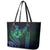 Hawaiian Sea Turtle Leather Tote Bag Blue Hibiscus Flowers and Kakau Pattern