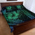 Hawaiian Sea Turtle Quilt Bed Set Blue Hibiscus Flowers and Kakau Pattern