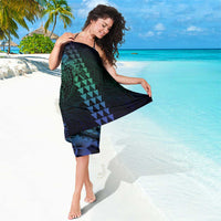 Hawaiian Sea Turtle Sarong Blue Hibiscus Flowers and Kakau Pattern