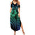 Hawaiian Sea Turtle Summer Maxi Dress Blue Hibiscus Flowers and Kakau Pattern