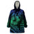 Hawaiian Sea Turtle Wearable Blanket Hoodie Blue Hibiscus Flowers and Kakau Pattern