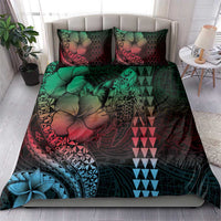 Hawaiian Sea Turtle Bedding Set Green Hibiscus Flowers and Kakau Pattern