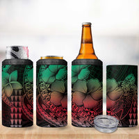 Hawaiian Sea Turtle 4 in 1 Can Cooler Tumbler Green Hibiscus Flowers and Kakau Pattern